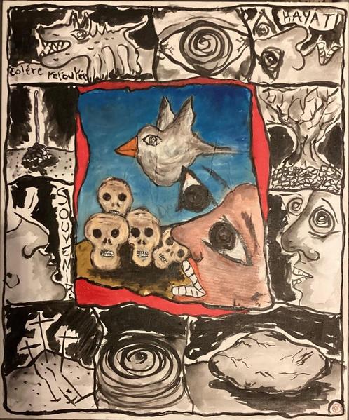 T. Montana olieverfschilderij op doek (COBRA, FIGURATION N), Antiek en Kunst, Kunst | Schilderijen | Modern, Verzenden