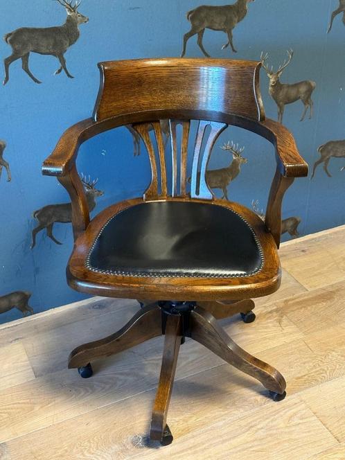 Antieke eiken bureaustoel, Antiek en Kunst, Antiek | Meubels | Stoelen en Sofa's, Ophalen of Verzenden