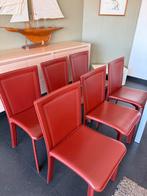 Luxe lederen stoelen terracotta rood (6 stuks), Huis en Inrichting, Ophalen, Rood