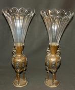 Art Chine paire vases cornet trépied bronze 43cm cristal, Bronze, Envoi
