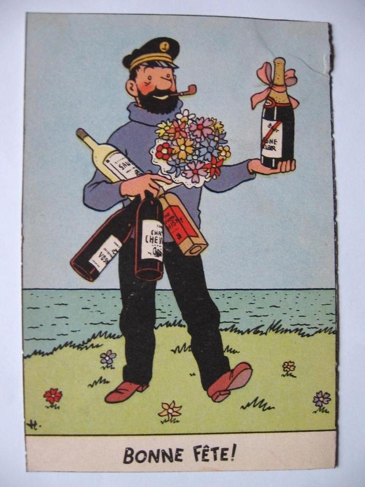 TINTIN ancienne carte festive Haddock années 50, Boeken, Stripverhalen, Gelezen, Ophalen of Verzenden