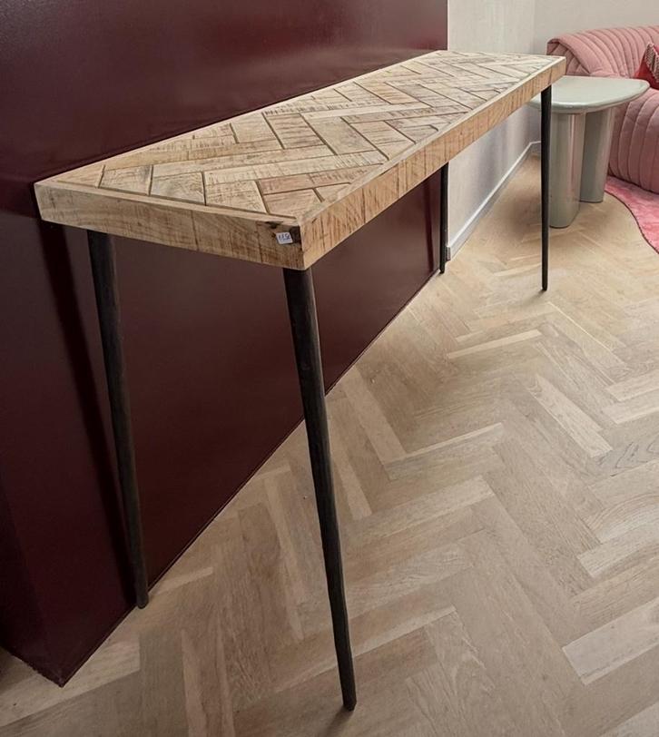Console hout en metalen onderstel, Huis en Inrichting, Tafels | Sidetables, Nieuw, 25 tot 50 cm, 100 tot 150 cm, Rechthoekig, Overige houtsoorten