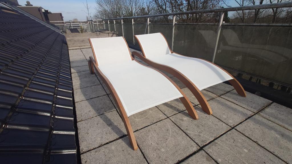 2 unieke Batyline Design Loungers - perfecte staat, Tuin en Terras, Tuinsets en Loungesets, Zo goed als nieuw, Loungeset, Teakhout