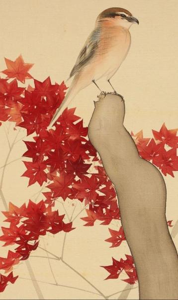 Peinture sur rouleau - Pie-grièche en automne - Umemura Soke