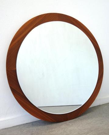 Vintage XXL Deens design teakhouten spiegel wandspiegel rond beschikbaar voor biedingen