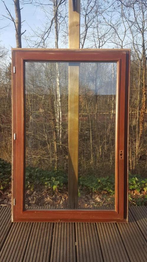 Houten meranti ramen - dubbelglas (NV Bruynooghe), Doe-het-zelf en Bouw, Glas en Ramen, Gebruikt, Gevelraam of Ruit, 120 tot 160 cm
