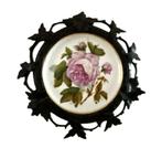 Porseleinen bord in houten opengewerkte lijst - vitage, Antiek en Kunst, Ophalen