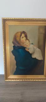 Oud olieverfschilderij op doek Moeder en Kind, Ophalen of Verzenden