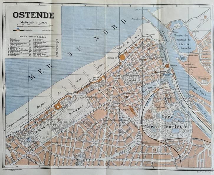 1929 - Oostende  groot stadsplan, Antiek en Kunst, Kunst | Etsen en Gravures, Verzenden