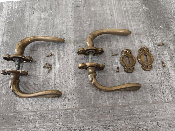 Poignées de porte anciennes en laiton massif vintage, Doe-het-zelf en Bouw, Hang- en Sluitwerk, Ophalen