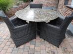 marmer tuintafel met 3 stoelen, Ophalen, Gebruikt, Rond