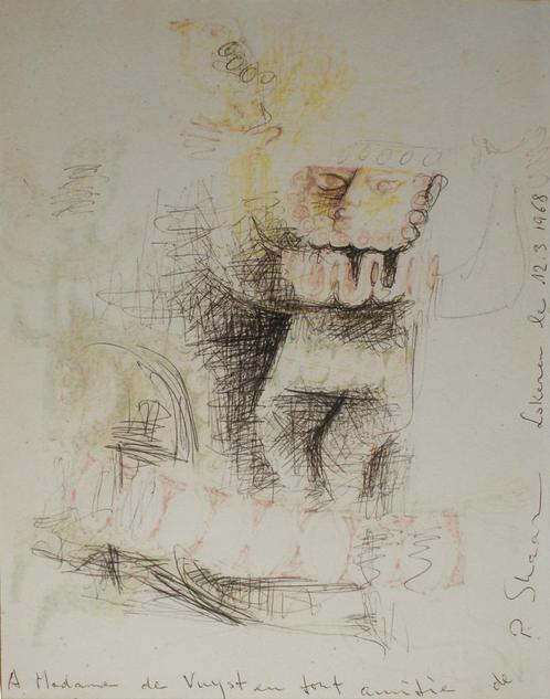 Pinchas Shaar (1923-1996): Figuur 1968 (41 x 50 cm), Antiek en Kunst, Kunst | Schilderijen | Modern, Ophalen of Verzenden