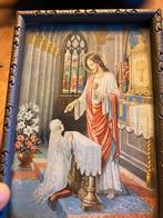 Religieuze prent, meer dan 100 jaar oud, houtenkadertje, Antiek en Kunst, Ophalen of Verzenden