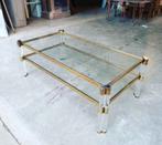 Table basse vintage double plateaux verre pieds Plexiglas, Ophalen of Verzenden, Zo goed als nieuw, Glas