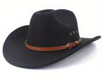 Cowboy hoed Zwart met mooie bruine Leder riemgesp (Nieuw), Ophalen of Verzenden, Nieuw, Hoed