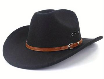 Cowboy hoed Zwart met mooie bruine Leder riemgesp (Nieuw)  beschikbaar voor biedingen