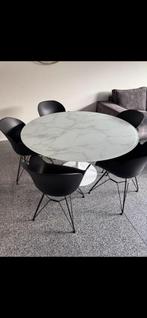 Marmer/glas eettafel en salontafel incl 5 stoelen, Huis en Inrichting, Ophalen, Glas