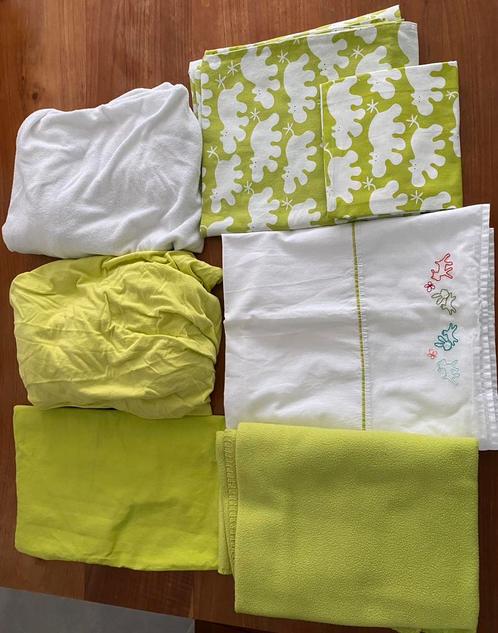 Lakenpakket babybed 60x120 of 70x140, Kinderen en Baby's, Kinderkamer | Beddengoed, Zo goed als nieuw, Dekbedovertrek, Groen, Jongetje of Meisje