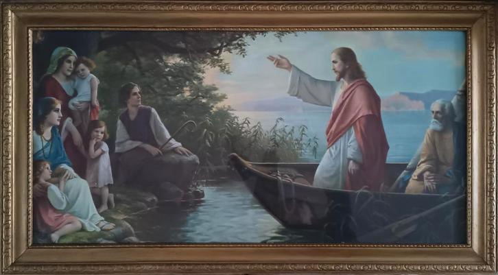 Tableau - Jésus bénit les femmes et les enfants., Antiek en Kunst, Antiek | Religieuze voorwerpen, Ophalen