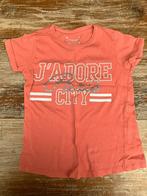 T-shirt korte mouw - oranje "J'adore Paris City" - maat 128, Ophalen of Verzenden, Gebruikt, Meisje, Shirt of Longsleeve