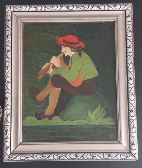 Ingekaderde schilderij op doek 1 - Gesigneerd met ZC, Antiek en Kunst, Kunst | Schilderijen | Klassiek, Ophalen of Verzenden