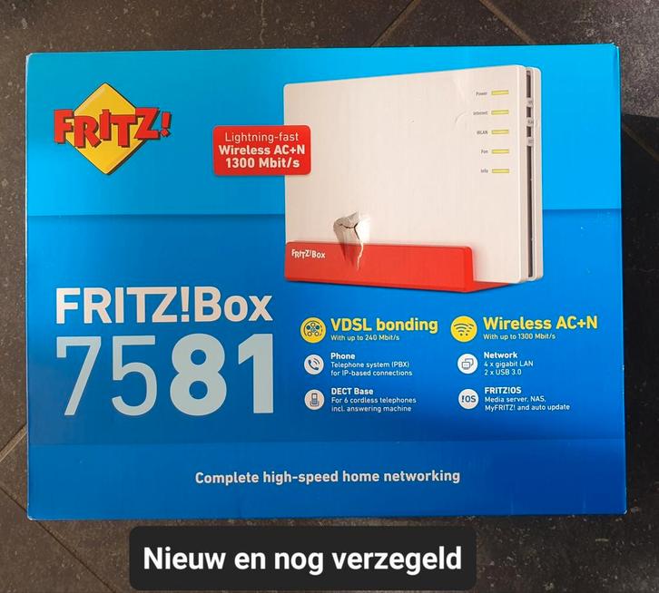 Fritzbox 7581 International / EU VDSL ADSL/ADSL2 (1st-NIEUW), Computers en Software, Routers en Modems, Nieuw, Router met modem