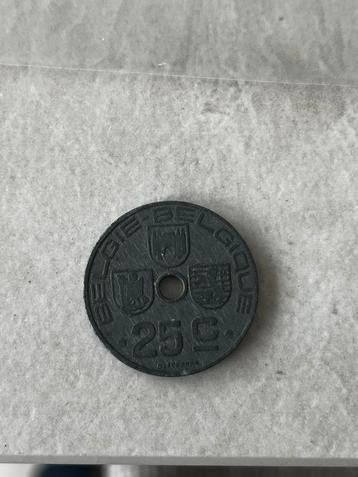 Belgische 25 cent munt 1941 (zink – WOII-uitgave) beschikbaar voor biedingen