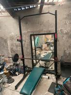 Squad rack + bench + kantelbaarbankje en gewichten, Sport en Fitness, Ophalen, Gebruikt