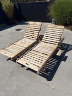 Houtel ligstoelen, Tuin en Terras, Ligbedden, Ophalen, Gebruikt, Teakhout, Verstelbaar