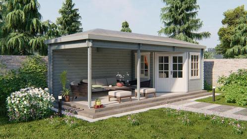 Tuinhuis-Blokhut Bertil met overkapping: 300+490x300cm, Hobby en Vrije tijd, Overige Hobby en Vrije tijd, Nieuw, Verzenden