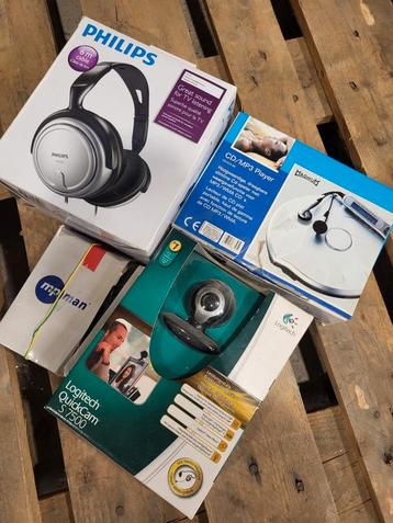 Casque Philips, Webcam Logitech, Discman, Dictaphone MP Man beschikbaar voor biedingen