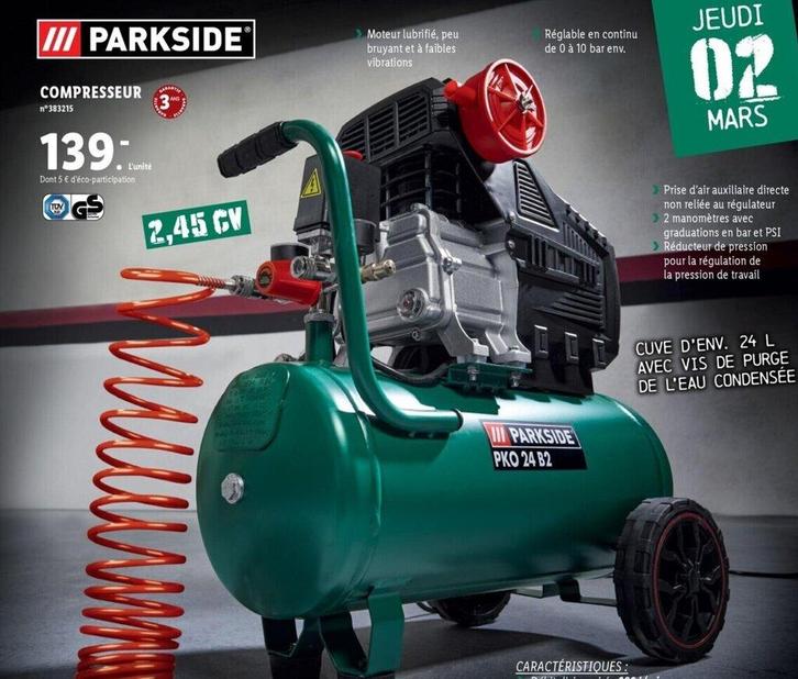 Nieuwe Parkside PKO 24 B2 luchtcompressor, Doe-het-zelf en Bouw, Compressors, Nieuw, 6 tot 10 bar, Minder dan 25 liter, 200 tot 400 liter/min