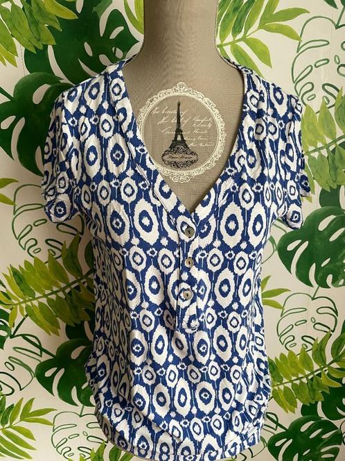 T-shirt Terre Bleue met grafische print - 36, Kleding | Dames, T-shirts, Zo goed als nieuw, Maat 36 (S), Blauw, Korte mouw, Verzenden