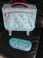 Mooie boeken tas met flamingo en bijhorende pennendoos, Enlèvement ou Envoi, Utilisé, Bleu, Porte-documents ou Cartable