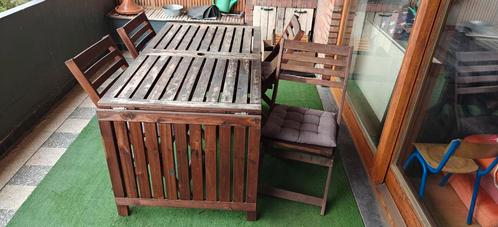 Houten tuintafel + 4 stoelen, Tuin en Terras, Tuinsets en Loungesets, Gebruikt, Hout, 8 zitplaatsen, Eettafel, Ophalen