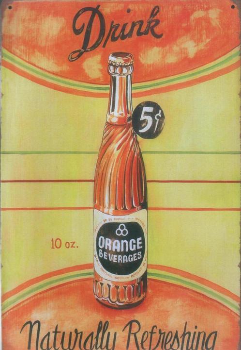 Retro Metalen Sierbord - Orange, Huis en Inrichting, Woonaccessoires | Wanddecoraties, Nieuw, Ophalen of Verzenden