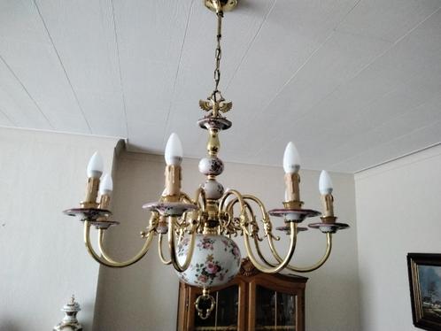 Porcelein/ messing kroonluchter, Antiek en Kunst, Antiek | Verlichting, Ophalen