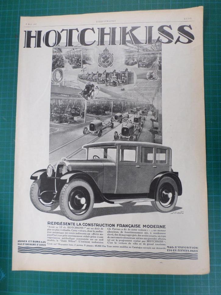 Hotchkiss - publicité papier - 1927, Collections, Marques & Objets publicitaires, Utilisé, Autres types, Enlèvement ou Envoi