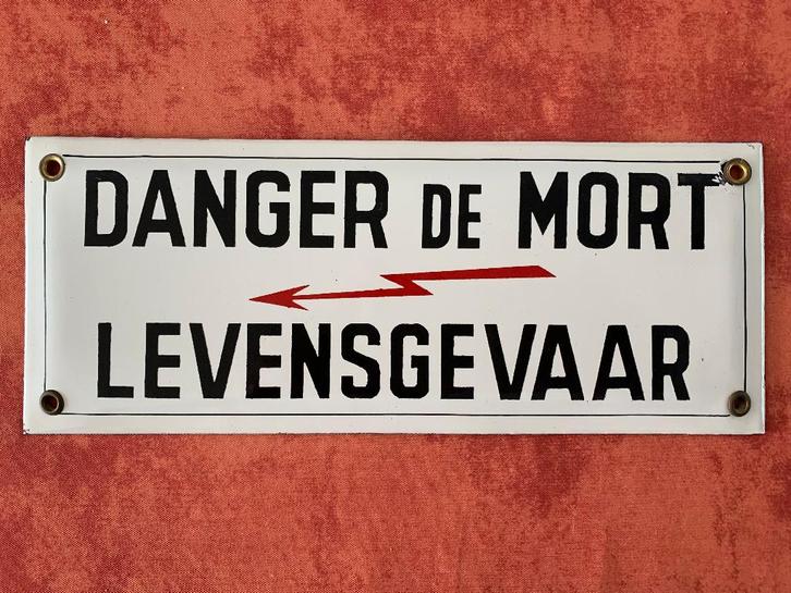 Plaquie émaillée DANGER DE MORT LEVENSGEVAAR, Collections, Marques & Objets publicitaires, Utilisé, Panneau publicitaire, Enlèvement ou Envoi