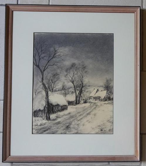 Gies Cosyns, Winter 1961, houtskool, 48 x 38 cm, Antiquités & Art, Art | Peinture | Classique, Enlèvement