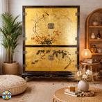 Vintage Chinese kast Bladgoud / Bloemen en Vogels / Bohemian, Huis en Inrichting, Ophalen of Verzenden, Gebruikt
