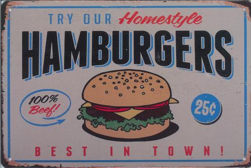 Retro Metalen Sierbord - Homestyle Hamburgers, Huis en Inrichting, Woonaccessoires | Wanddecoraties, Nieuw, Ophalen of Verzenden