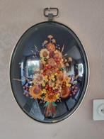 Groot Vintage bolglas lijst met droogbloemen, wanddecoratie., Ophalen of Verzenden, Zo goed als nieuw