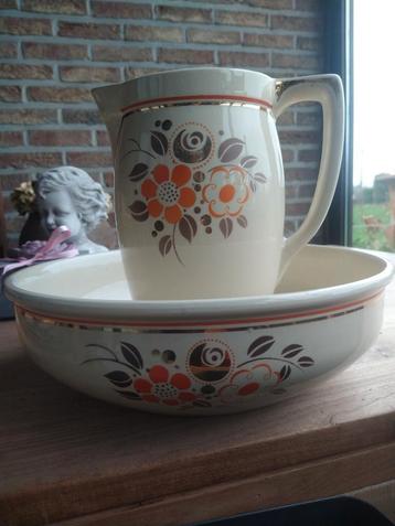 Art deco Boch freres La Louvière kan en kom keramische, Tuin en Terras, Bloempotten, Ophalen