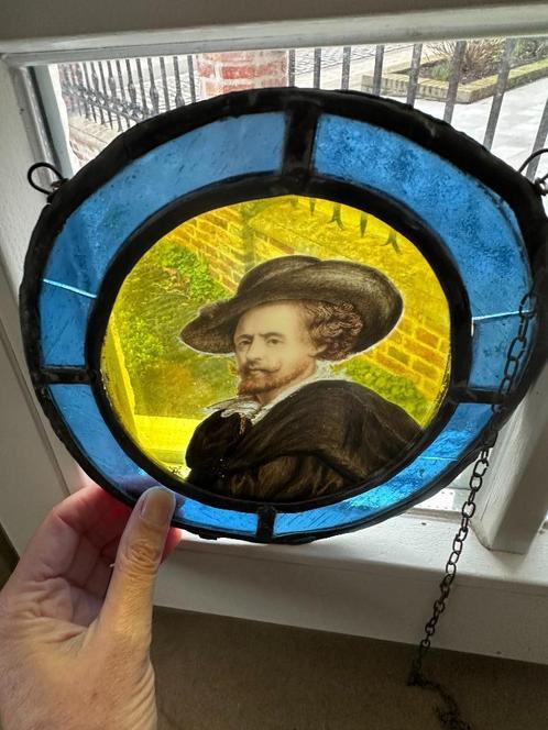 2 x ovalen brandglas met lood - zelfportretten, Antiek en Kunst, Antiek | Glaswerk en Kristal, Ophalen