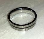 Herenring rvs zilver met 2 zirkonia's, Handtassen en Accessoires, Ringen, Met strass, 20 of groter, Heer, Nieuw