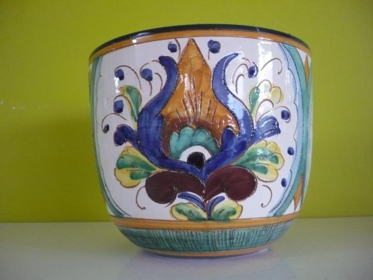 Knappe vintage Italy bloempot / cache-pot, Tuin en Terras, Bloempotten, Gebruikt, Aardewerk, Binnen, Balkon, Minder dan 40 cm