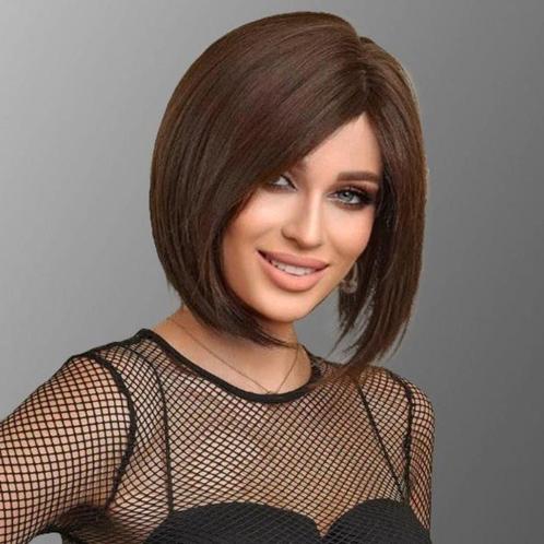 Pruik bob model met steil haar bruinmix model Zenna, Handtassen en Accessoires, Uiterlijk | Haarverzorging, Nieuw, Pruik of Haarverlenging