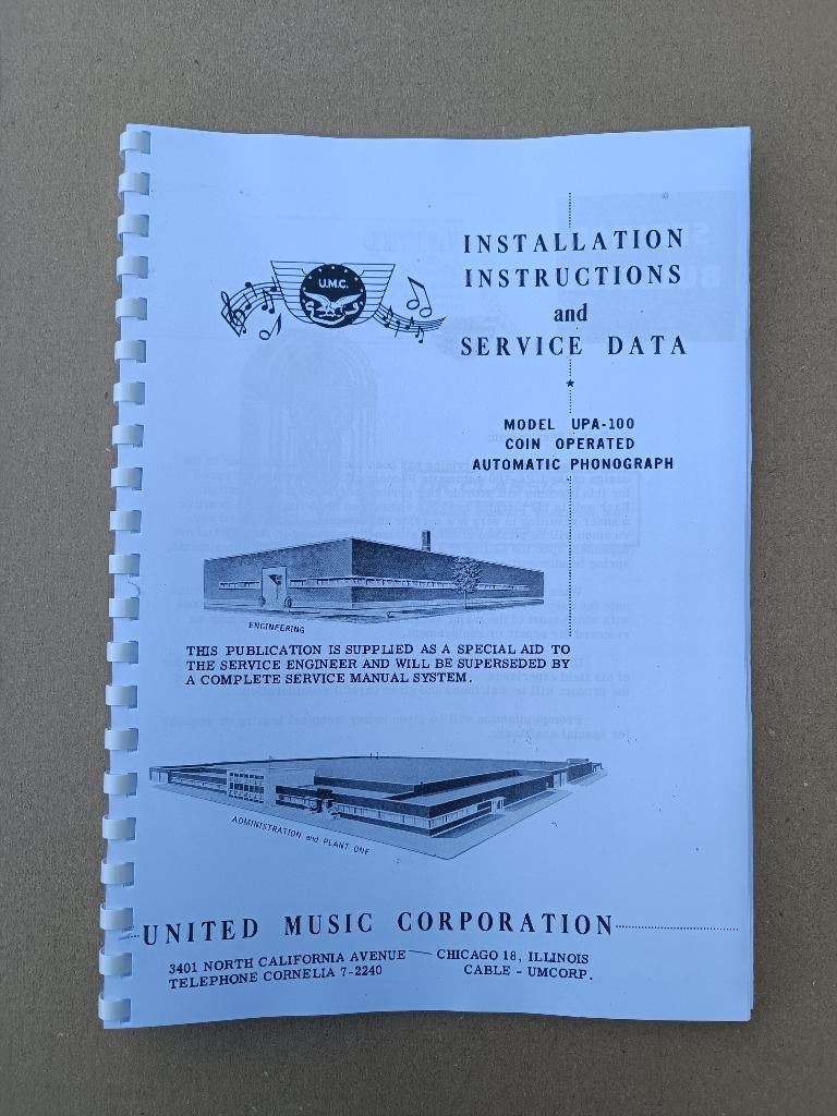 Service Manual: United UPA100 (1957) jukebox nieuw !!, Verzenden