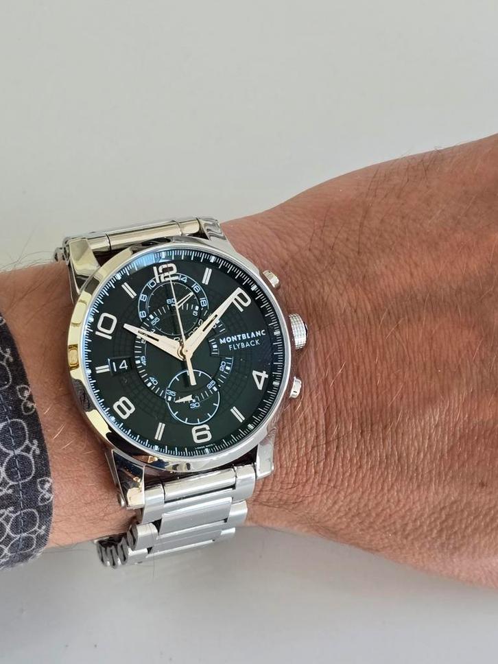 Montblanc Timewalker Flyback volledige set, Handtassen en Accessoires, Sporthorloges, Zo goed als nieuw, Zilver, Waterdicht, Verzenden